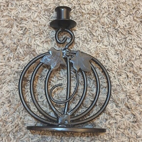 Set of Two Wrought Iron Fall Pumpkin Candle Holders Metal Home Decor - Picture 2 of 16